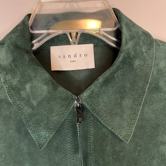 SANDRO Green Lamb Leather Suede Bomber Jacket Sz 8 US - Picture 3 of 16